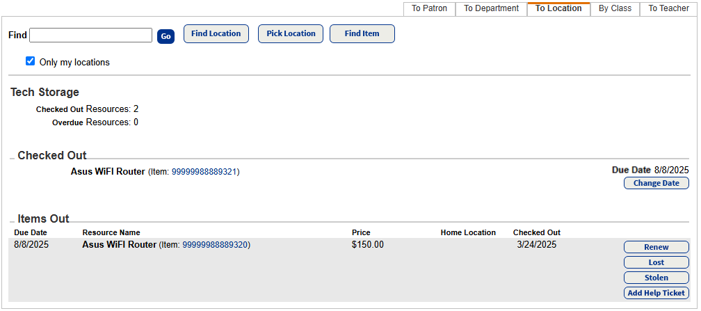 Check out to location.